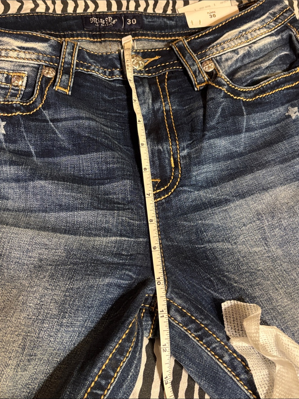 Miss Me Blue Washed Flare Jeans with Star Stripe Print - Picture 11 of 13